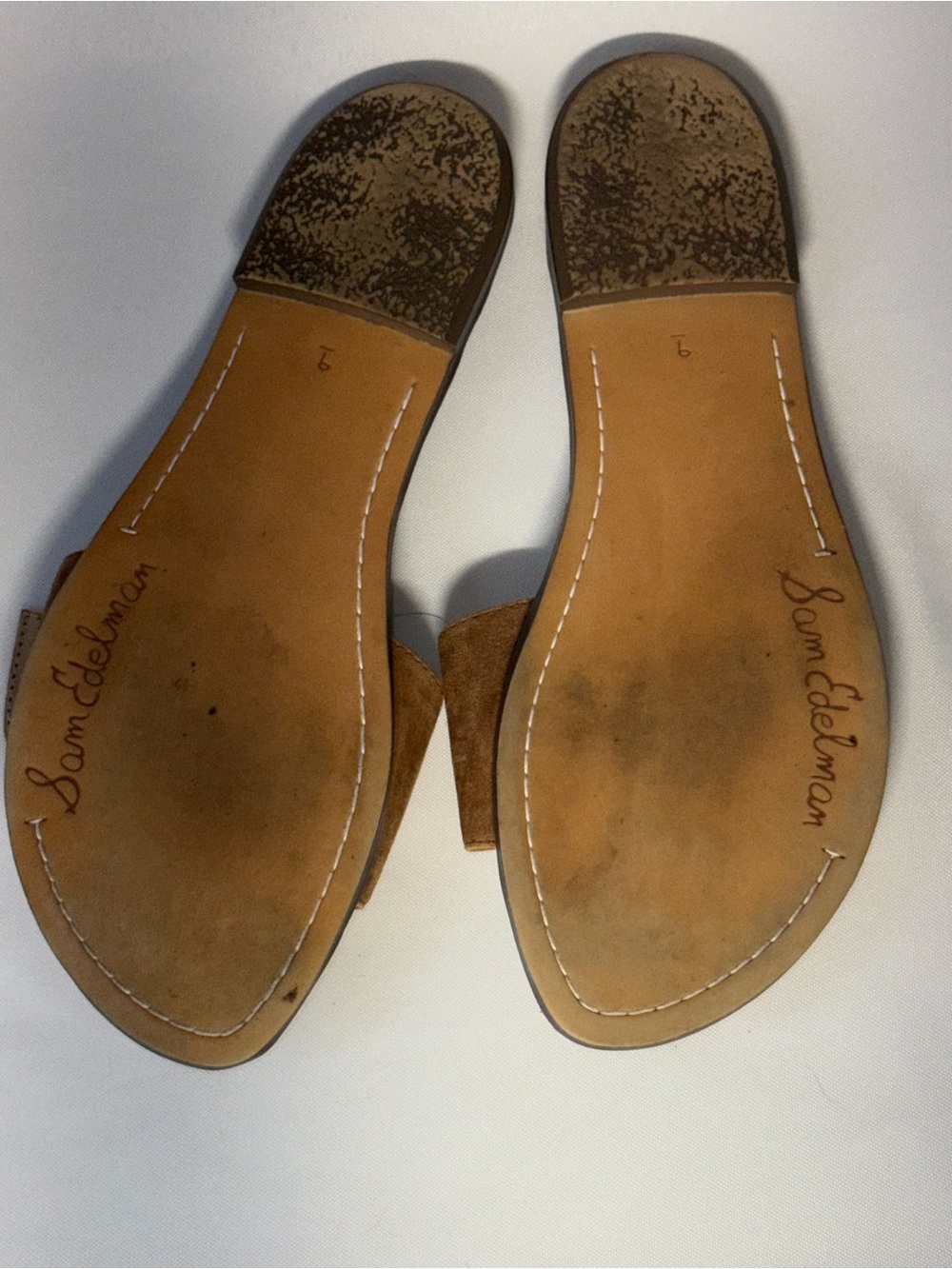 Sam Edelman Tan Suede Slide Sandals with Snakeskin Buckle - Picture 3 of 3